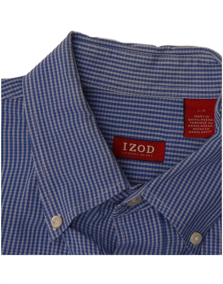 IZOD Mens Shirt Large Blue Check Cotton