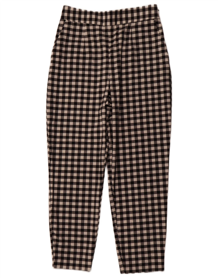 ZARA Damen Tapered Chino Hose Medium W28 L26 Schwarz Gingham Polyester