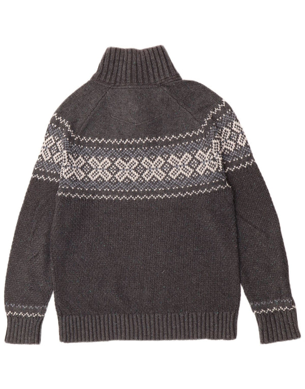 Fat Face Herren-Pullover mit Knopfkragen, Mittelgrau, Fair-Isle-Klassiker