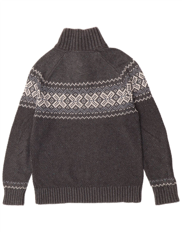 Fat Face Herren-Pullover mit Knopfkragen, Mittelgrau, Fair-Isle-Klassiker