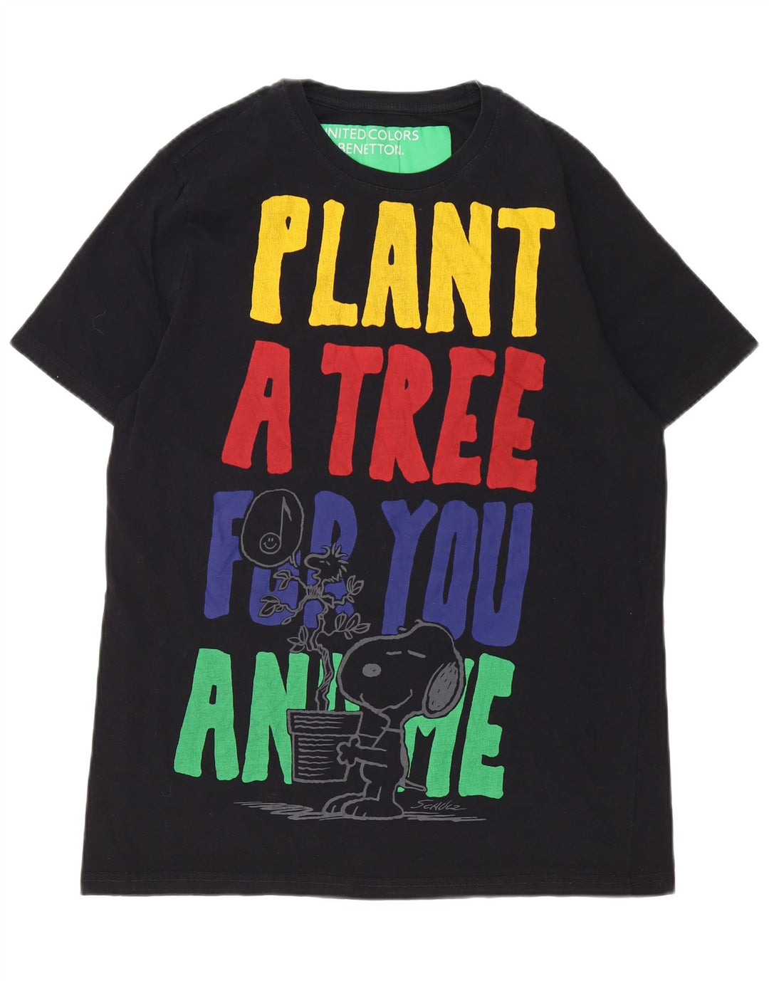 Benetton Herren Peanuts Graphic T-Shirt Top Large Schwarz Baumwolle