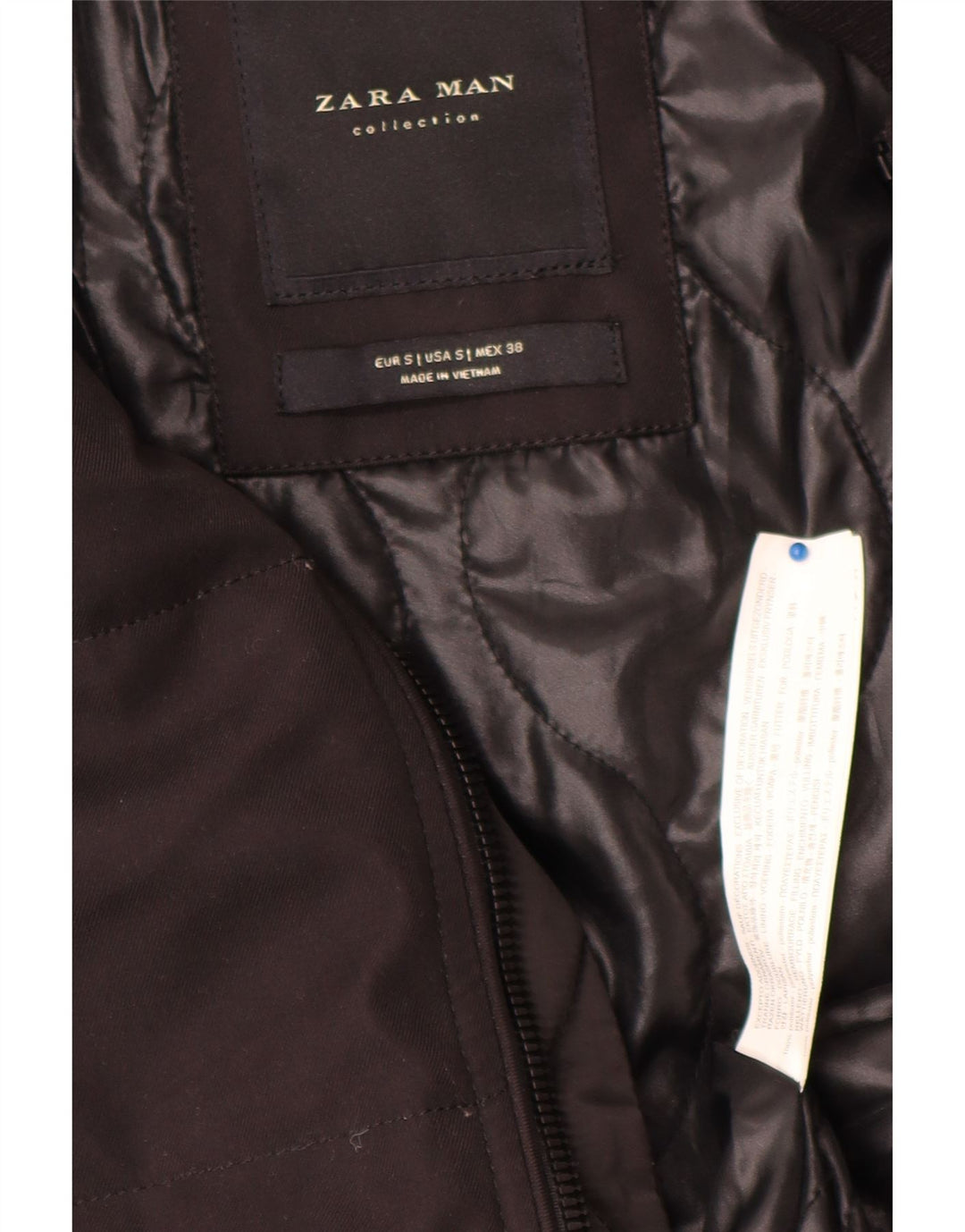 Zara Herren Wattierte Jacke UK 36 Small Schwarz Polyester