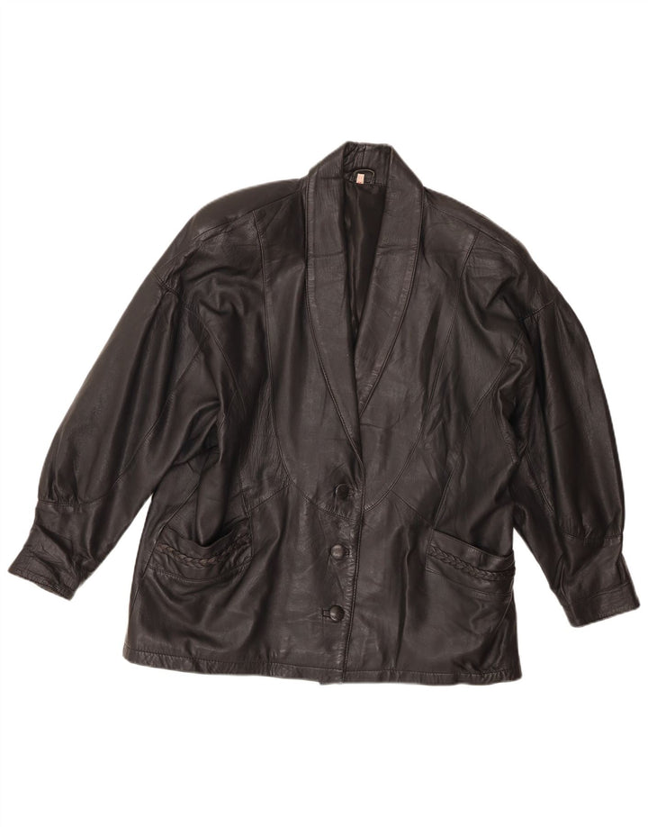 Vintage Damen Übergroße Lederjacke EU 46 XL Schwarz