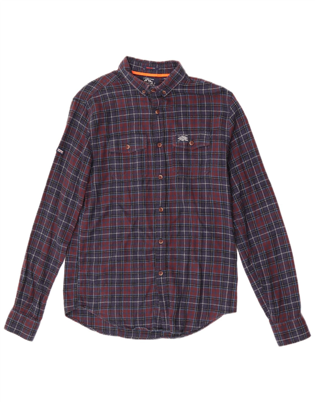 Superdry Herren-Flanellhemd mit normaler Passform, klein, marineblau, kariert, Baumwolle