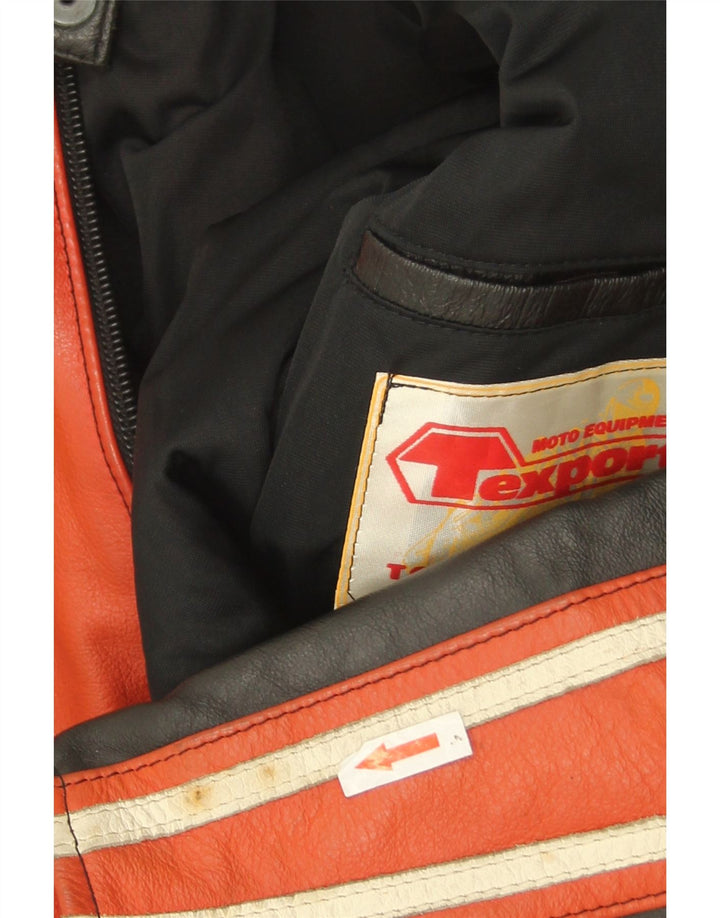 Vintage Damen Leder-Racer-Jacke IT 52 2XL Roter Farbblock