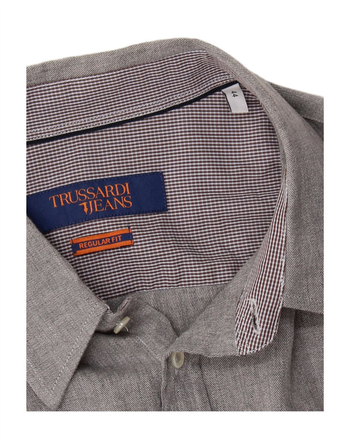 TRUSSARDI JEANS Mens Regular Fit Shirt Size 44 XL Grey Cotton