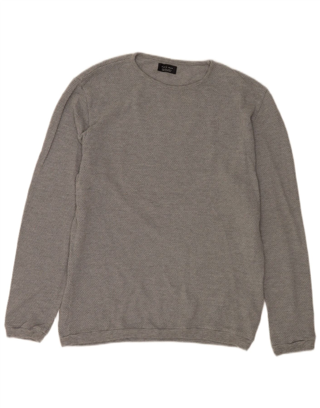 Zara Herren-Pullover mit Rundhalsausschnitt, groß, graue Baumwolle