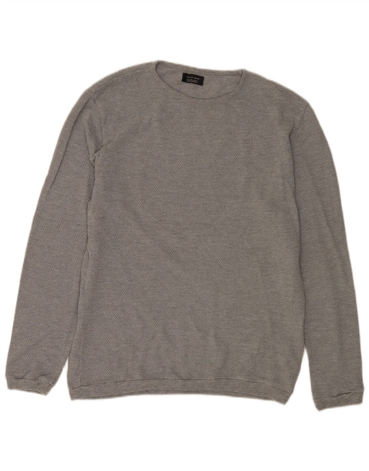 Zara Herren-Pullover mit Rundhalsausschnitt, groß, graue Baumwolle