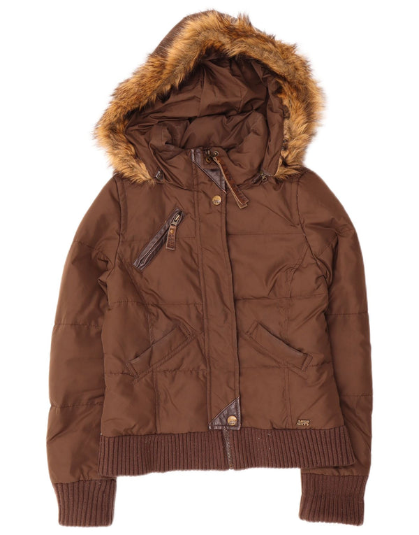 Miss Sixty Wattierte Damenjacke mit Kapuze, UK 10, Größe S, Braun, Polyamid