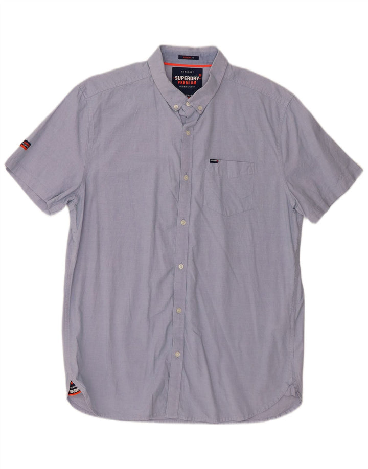 Superdry Herren Kurzarm-Hemd mit normaler Passform, XL, Blau, Baumwolle