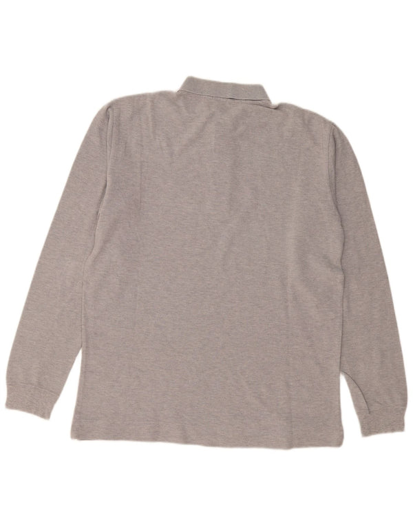 BENETTON Herren-Langarm-Poloshirt Mittelgrau meliert