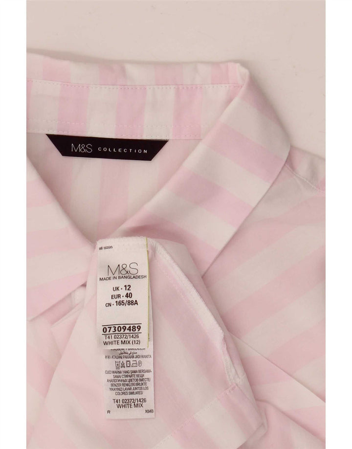Marks & Spencer Damen Kurzarmhemd UK 12 Mittelweiß gestreift