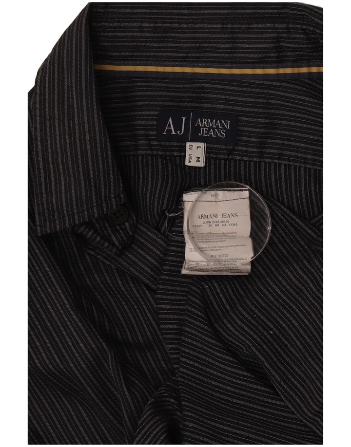 Armani Jeans Herrenhemd aus mittelgrauer, gestreifter Baumwolle