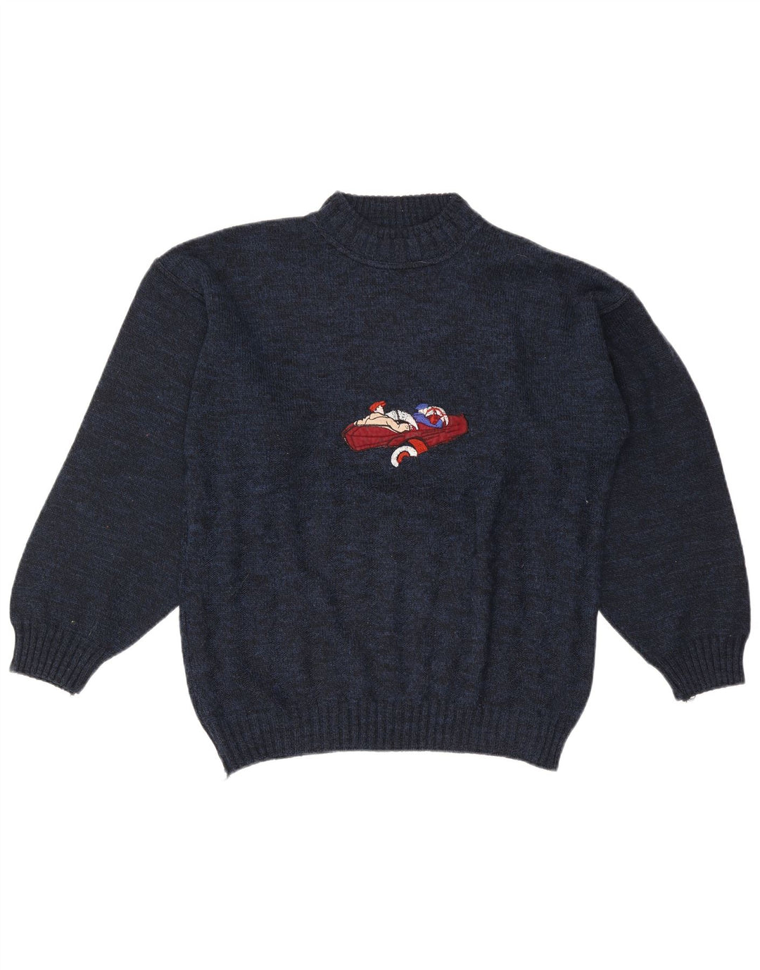 Vintage Herren Rollkragenpullover mit Grafik, groß, Marineblau