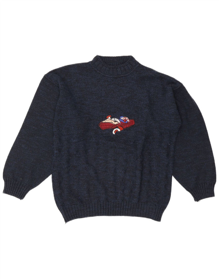 Vintage Herren Rollkragenpullover mit Grafik, groß, Marineblau