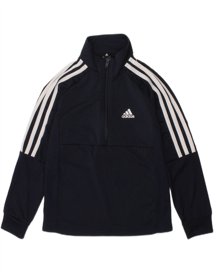 ADIDAS Boys Aeroready Zip Neck Pullover Tracksuit Top 7-8 Years Navy Blue Vintage Adidas and Second-Hand Adidas from Messina Hembry 
