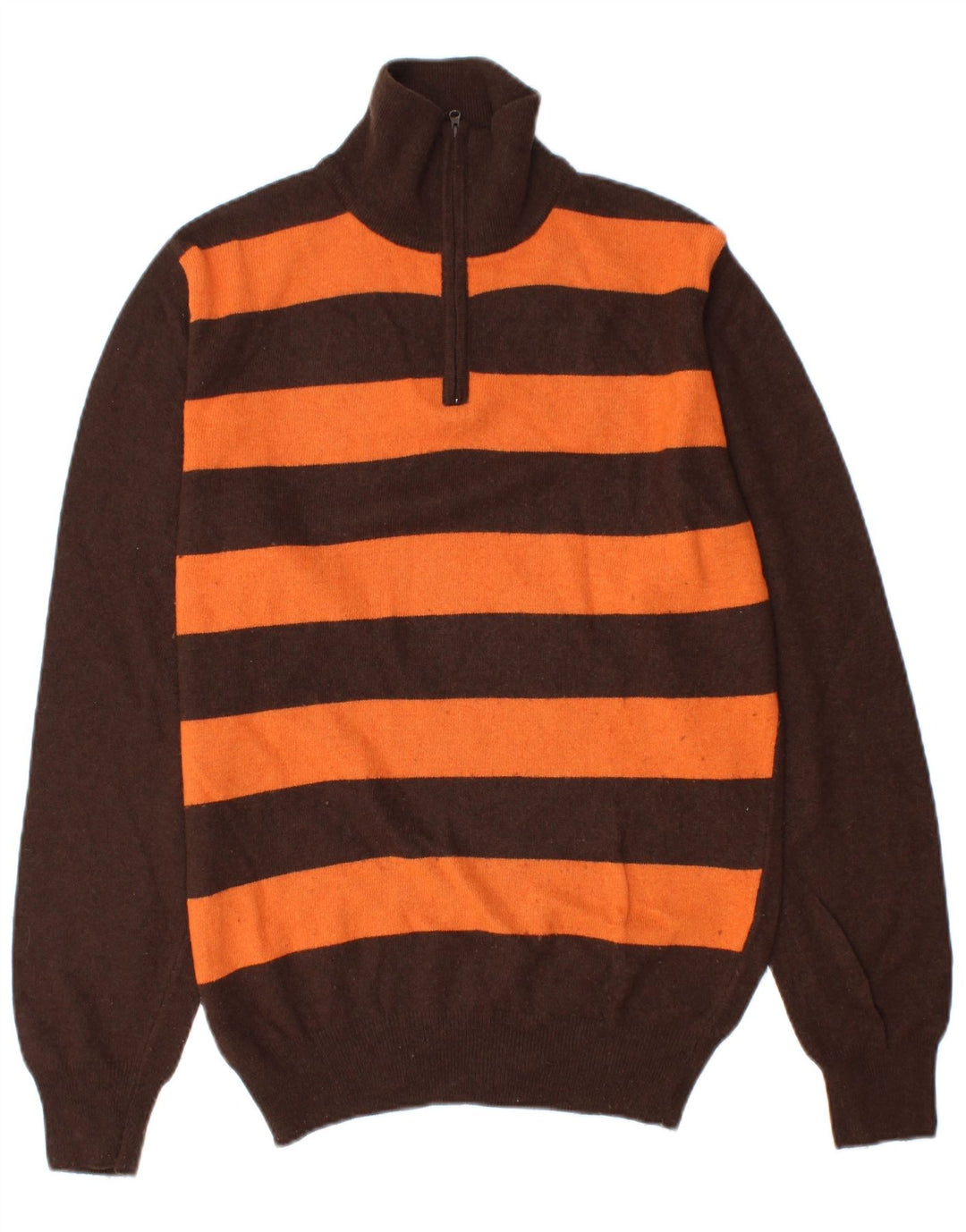 Lee Herren-Pullover mit Reißverschluss am Hals, groß, braun gestreift, Merinowolle