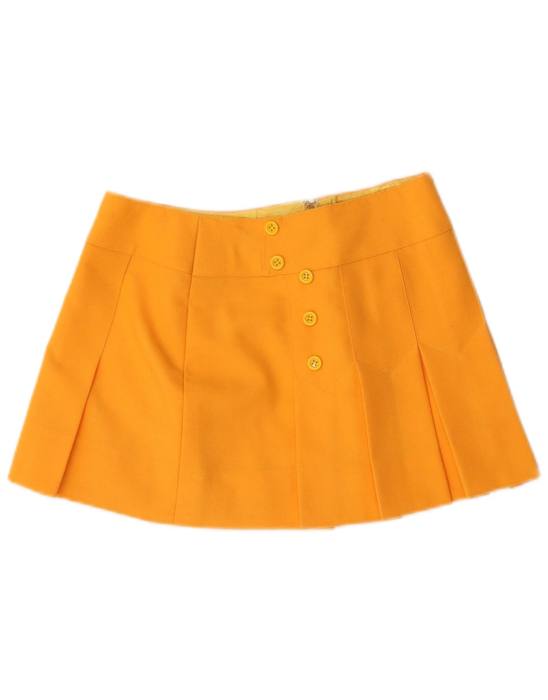 Vintage Damen Minirock mit niedriger Taille und Falten, W28, Mittelgelb