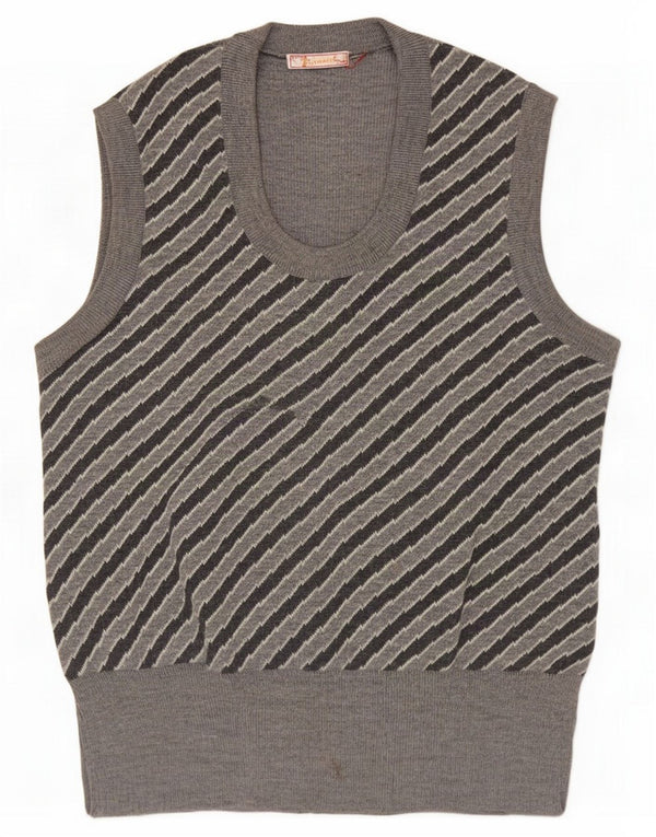 Vintage Damen Weste Tank Top UK 10 Small Grau gestreift