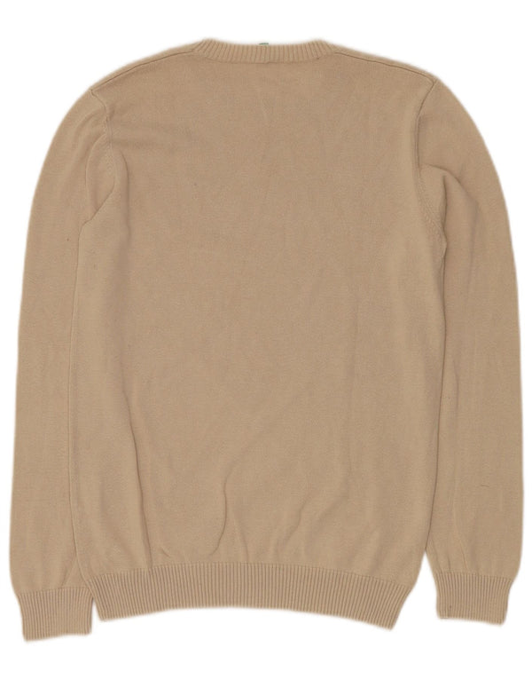 BENETTON Boys Crew Neck Jumper Sweater 11-12 Years 2XL Beige Cotton
