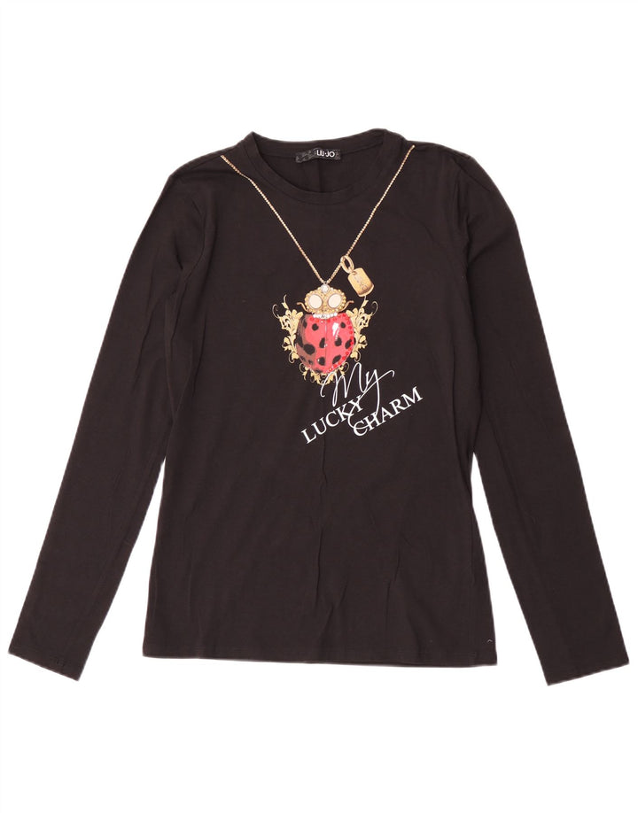 Liu Jo Damen Graphic Top Langarm IT 40 Small Schwarz Baumwolle