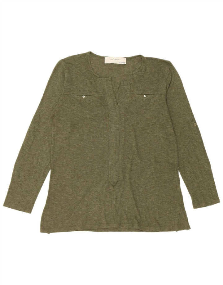Zara Damen Top Langarm UK 16 Large Grün meliert