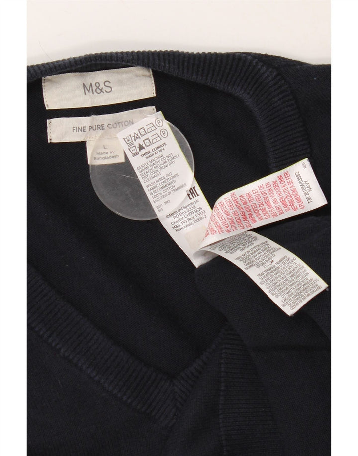 Marks & Spencer Herren-Pullover mit V-Ausschnitt, groß, marineblaue Baumwolle