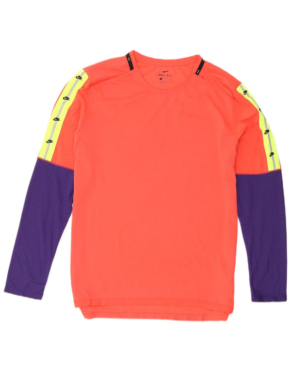 Nike Herren Dri Fit Graphic Top Langarm Large Orange Colourblock