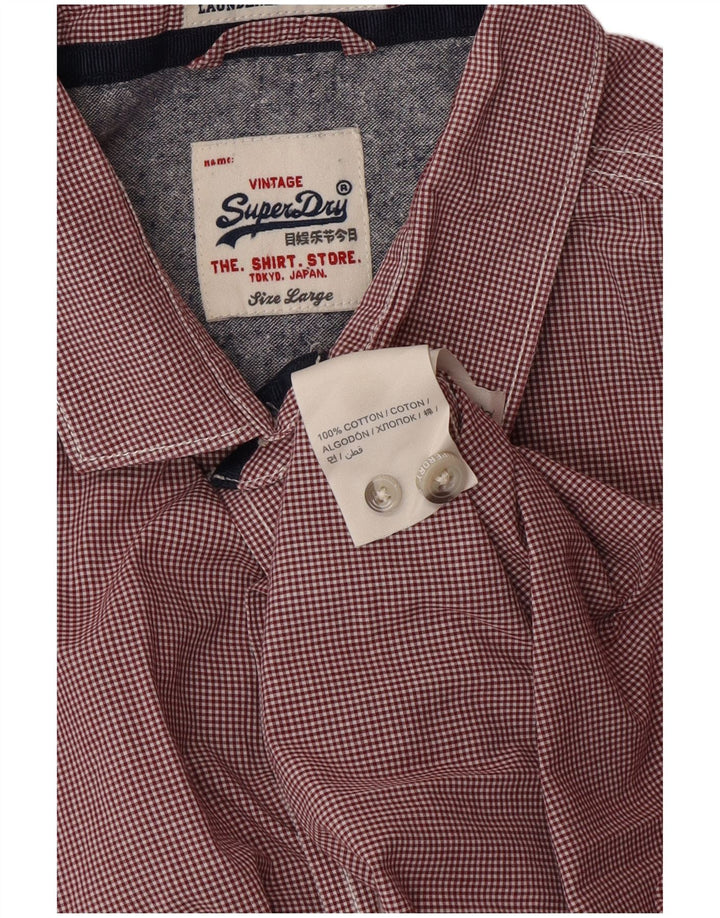SUPERDRY Herrenhemd, großes rotes Gingham-Baumwollhemd