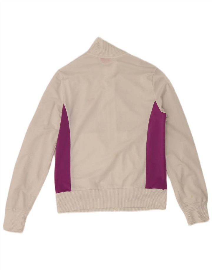 Puma Damen-Trainingsanzug-Oberteiljacke UK 12 Mittelweißes Colourblock-Polyester
