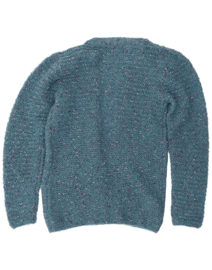 Vintage Damen Offener Cardigan Pullover UK 12 Mittelblau meliert