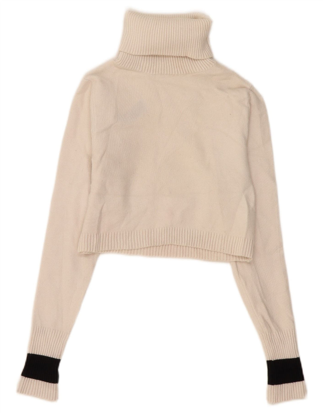 Zara Damen Crop Rollkragenpullover Pullover UK 12 Mittelweiß Farbblock