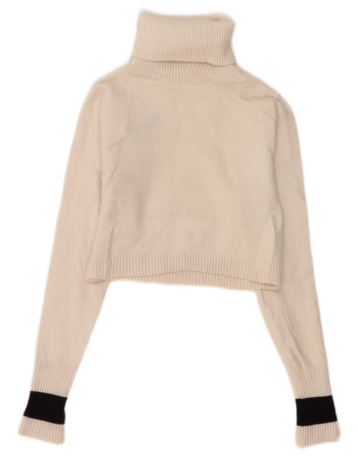 Zara Damen Crop Rollkragenpullover Pullover UK 12 Mittelweiß Farbblock