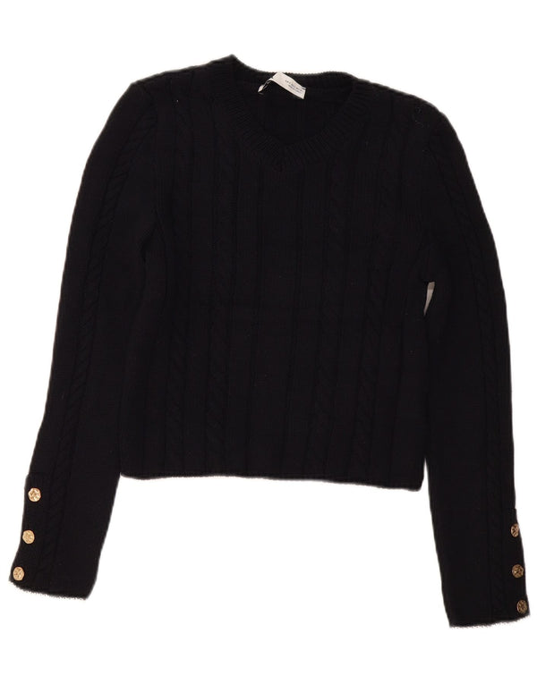 Zara Damen Crop V-Ausschnitt Pullover Pullover UK 10 Small Schwarz