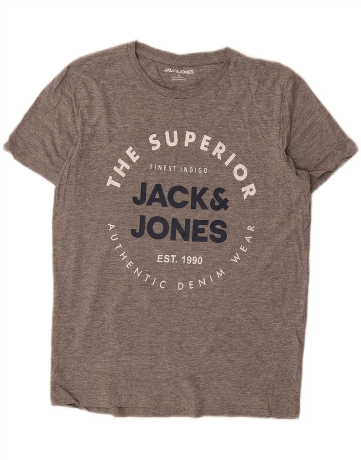 JACK & JONES Herren-T-Shirt mit Grafik, mittelgraue Baumwolle