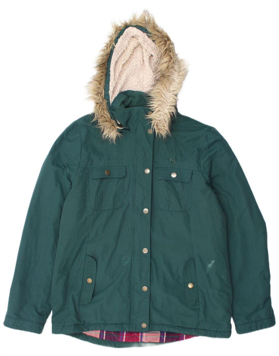 FAT FACE Womens Hooded Windbreaker Jacket UK 14 Large  Green Nylon