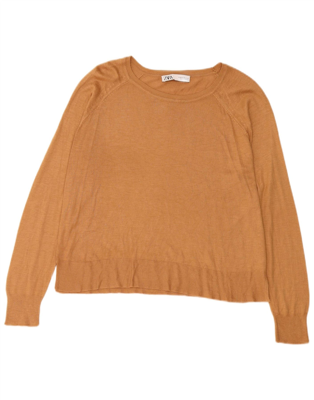 Zara Damen-Pullover mit U-Boot-Ausschnitt, Gr. 14, Mittelbeige