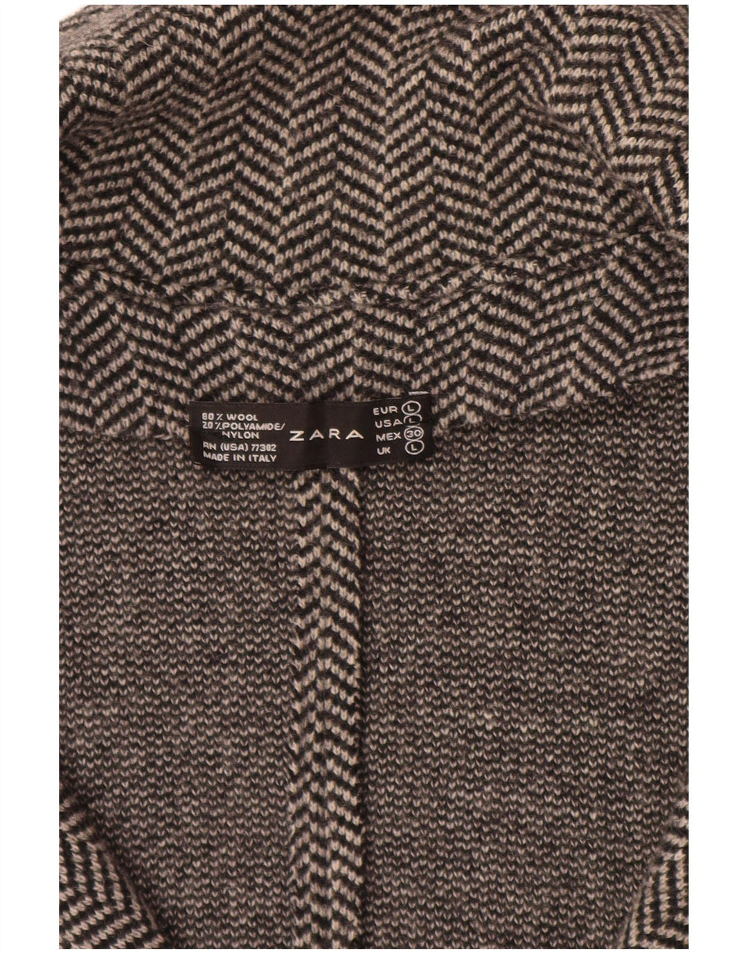 ZARA Damen-Strickblazer-Jacke, Gr. 44, großes graues Fischgrätenmuster