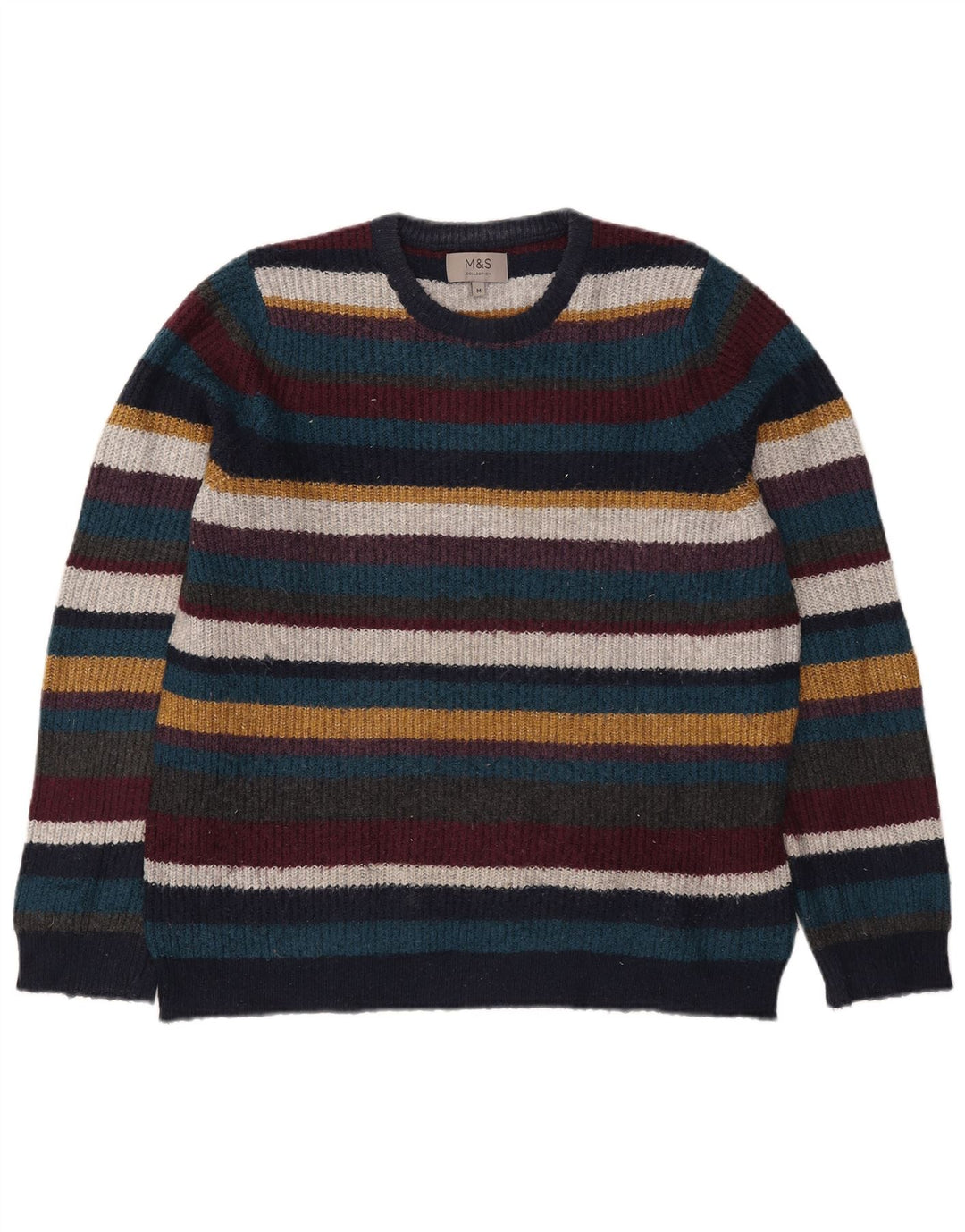 Marks & Spencer Herren-Pullover mit Rundhalsausschnitt, mittelgroß, mehrfarbig gestreift