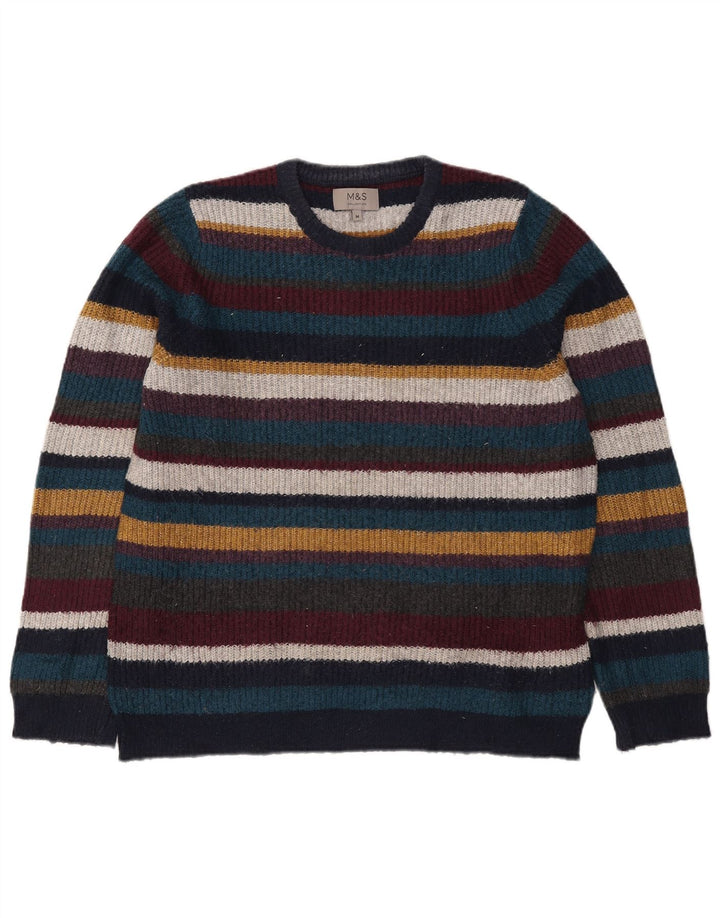 Marks & Spencer Herren-Pullover mit Rundhalsausschnitt, mittelgroß, mehrfarbig gestreift