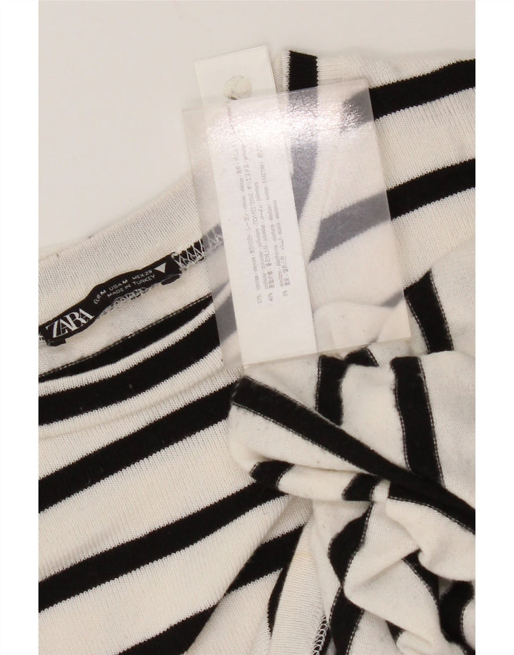 Zara Damen Top Langarm UK 14 Mittelweiß gestreifte Viskose