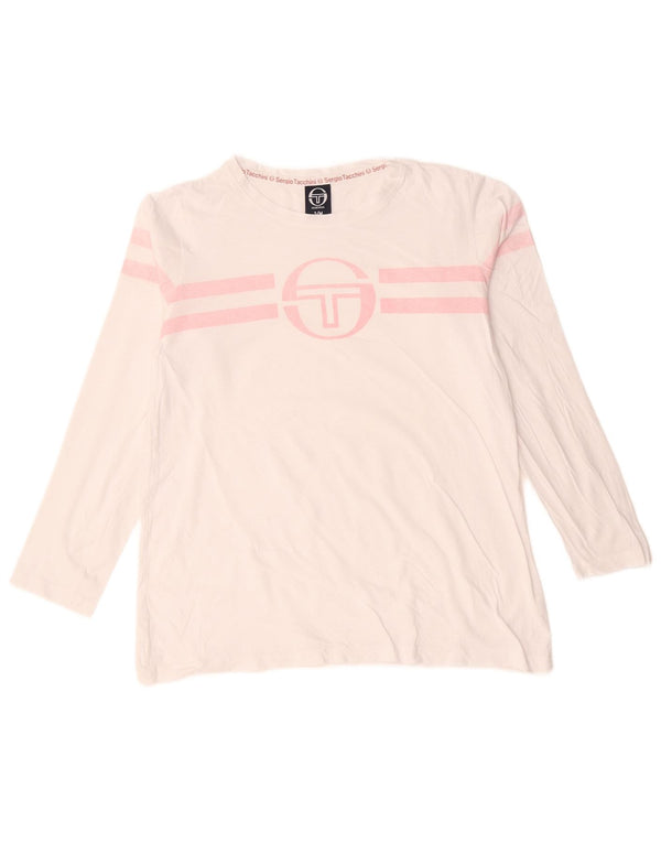Sergio Tacchini Damen Grafik-Top Langarm UK 14 Mittelweiß gestreift
