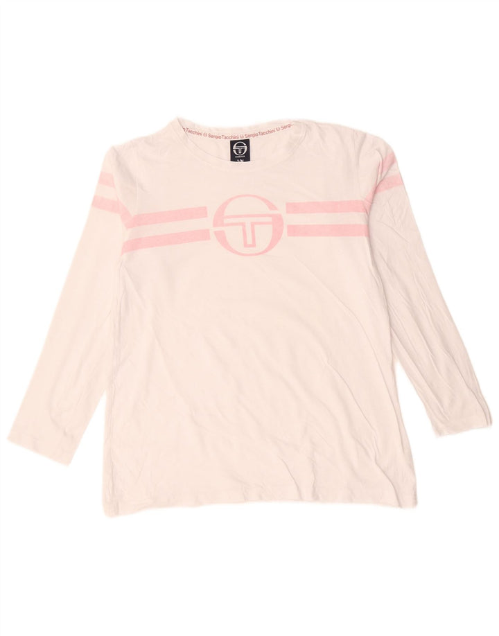 Sergio Tacchini Damen Grafik-Top Langarm UK 14 Mittelweiß gestreift