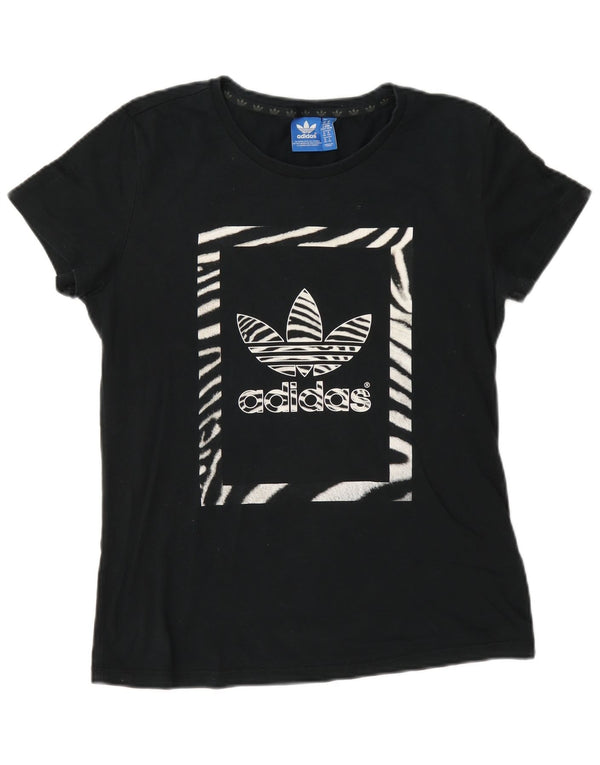 Adidas Damen Grafik T-Shirt Top UK 14 Medium Marineblau Baumwolle