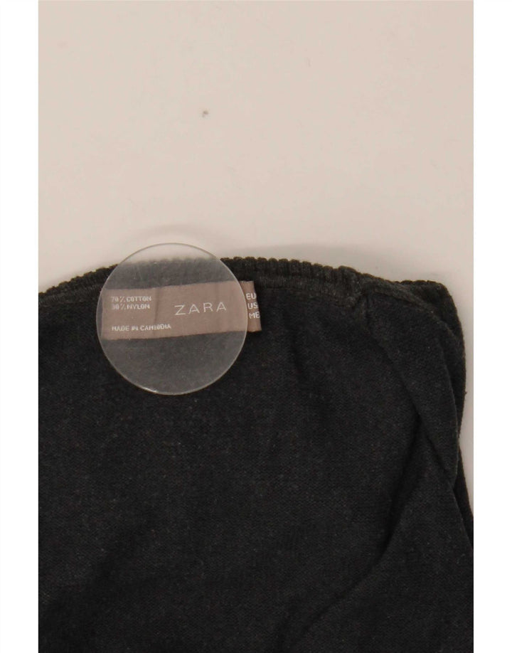 Zara Damen Crop Rollkragenpullover Pullover UK 12 Mittelgraue Baumwolle