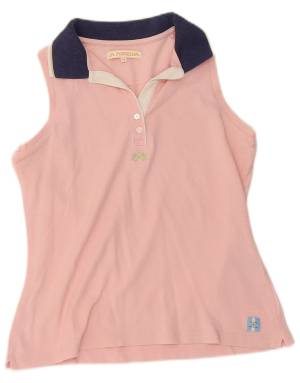 Ärmelloses Damen-Poloshirt von La Martina, UK 12, mittelrosa, Farbblock