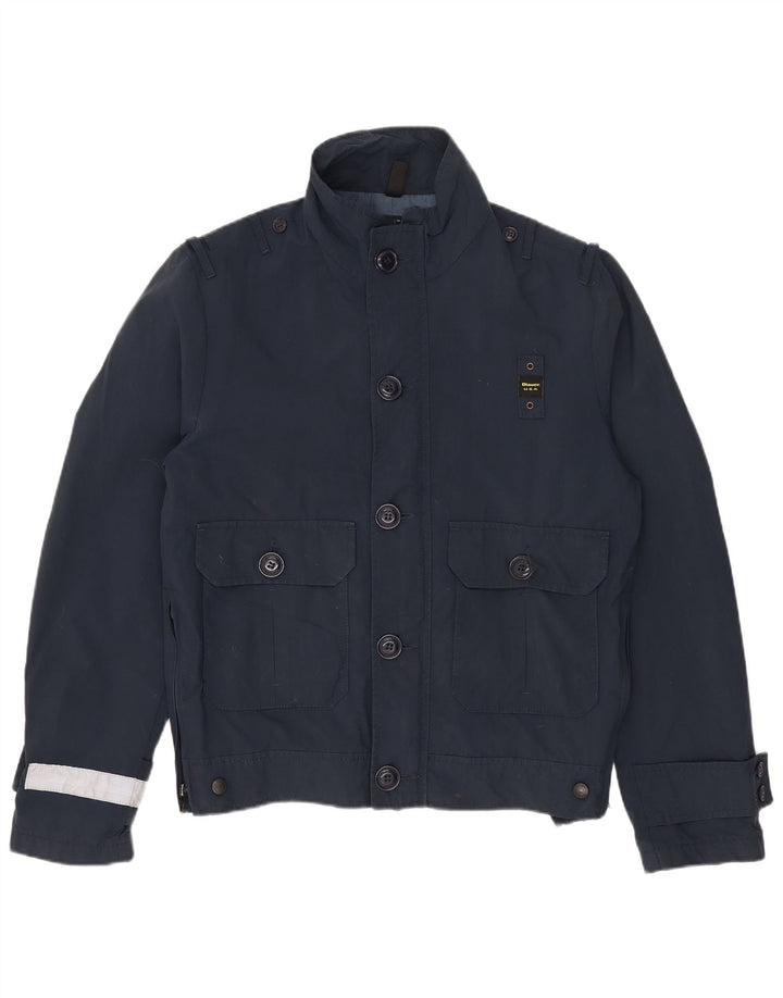 Blauer Herren Bomberjacke UK 36 Small Marineblau Farbblock