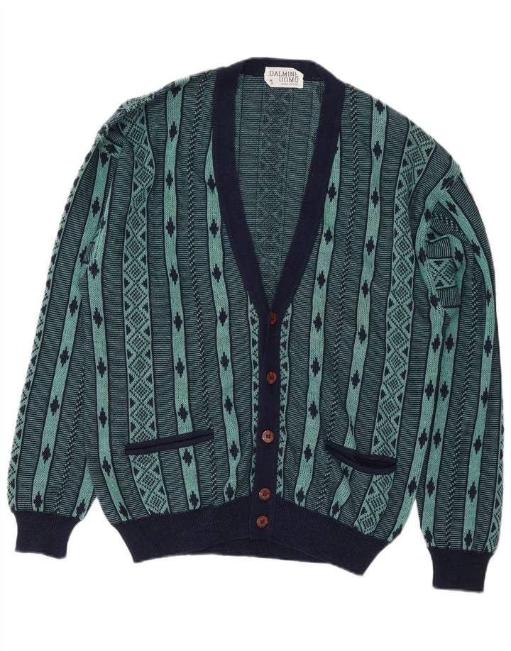DALMINE Herren-Strickjacke aus mittelgrüner, geometrischer Baumwolle