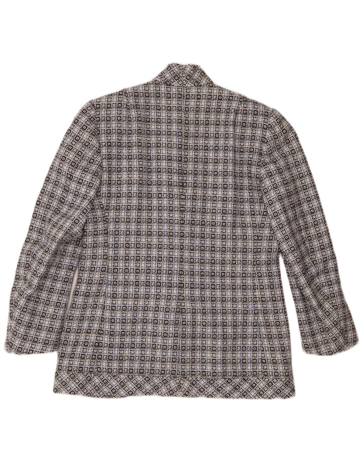 Vintage Damen 3-Knopf-Blazerjacke UK 14 Mittelblau geometrisch