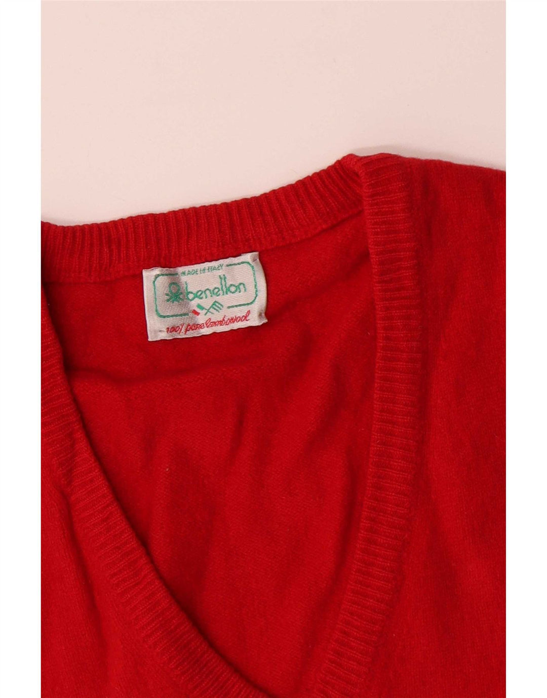 Benetton Herren-Weste, Tanktop, klein, rote Lammwolle